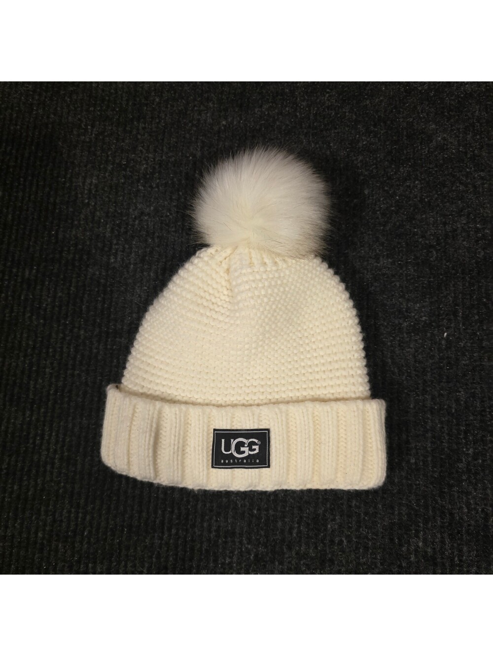 UGG Australia Cream Knit Pom Pom Beanie Hat